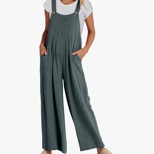 Wide Leg Jumpsuit with pockets and adjustable straps - Grey-Blue, Small